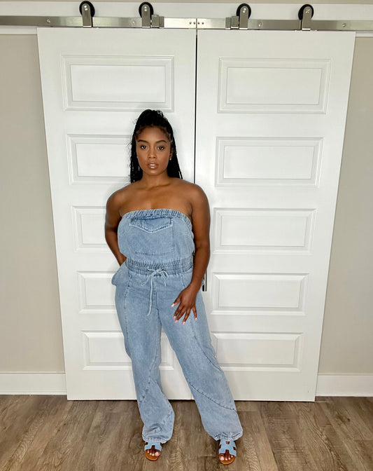 Feeling Blue Strapless Pants Jumpsuit