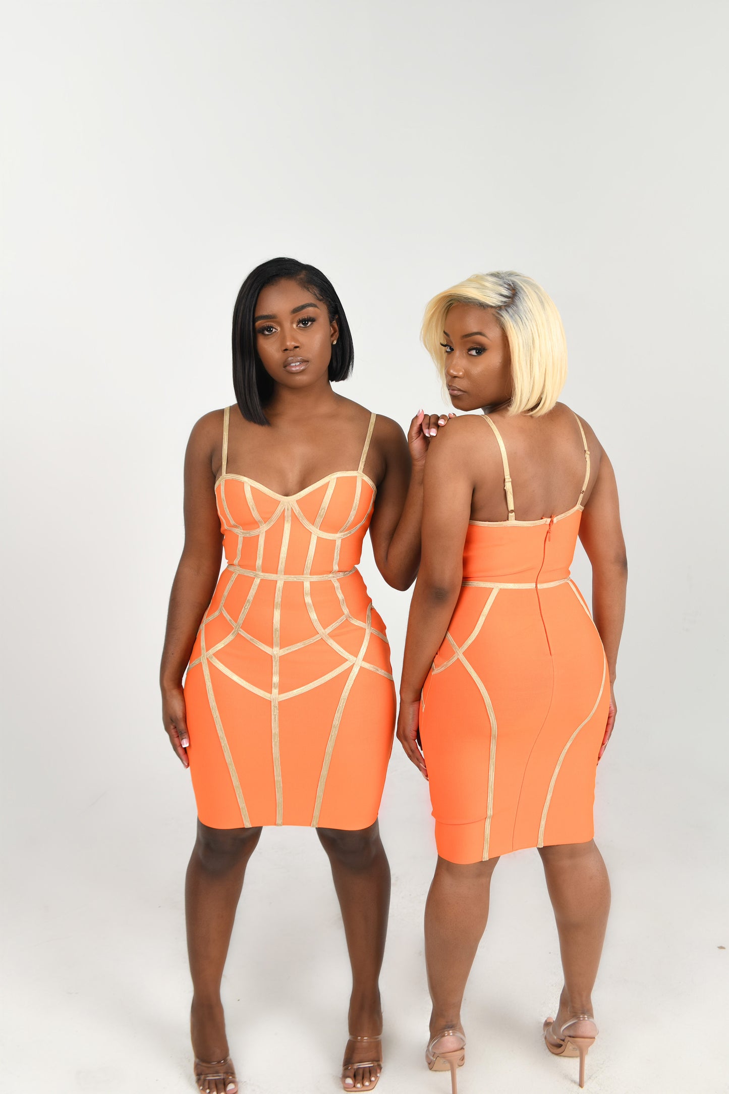 Fitted Orange Bandage Dress